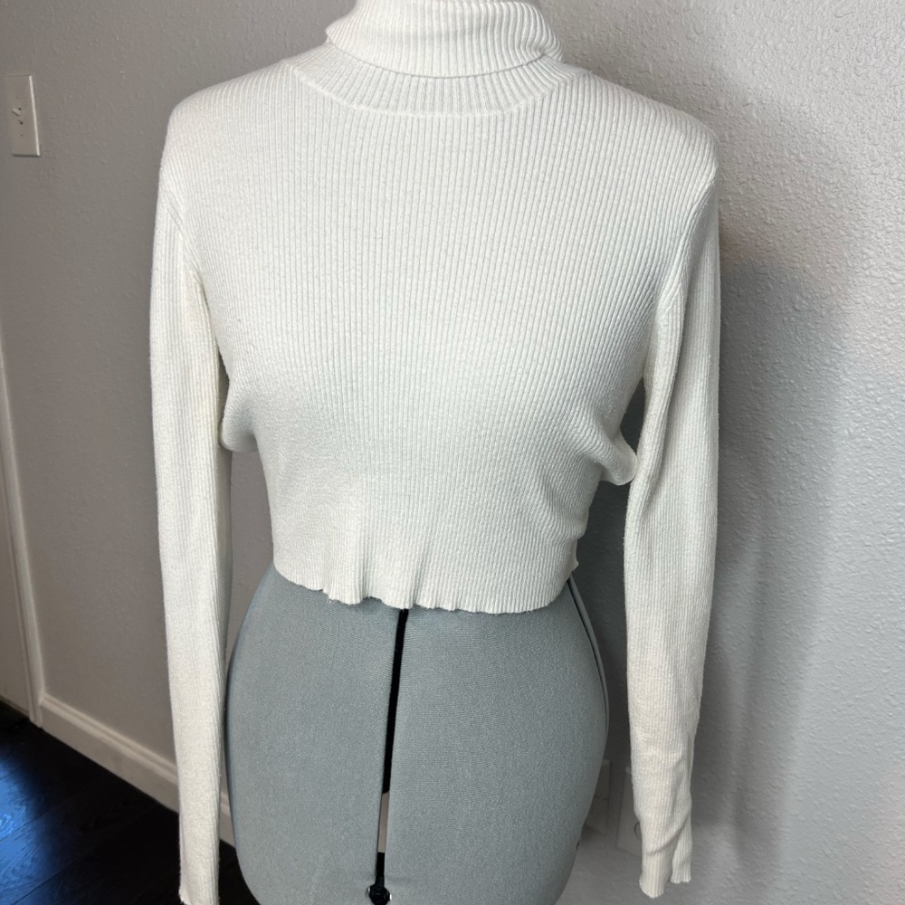 Cream Backless Cropped Turtleneck Sweater with Ties from Revolve